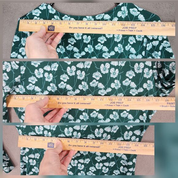 Gina Tricot Dress sz‎ M Women A Line Floral Green Faux Wrap Ruffle Hem Fairy - Picture 4 of 10